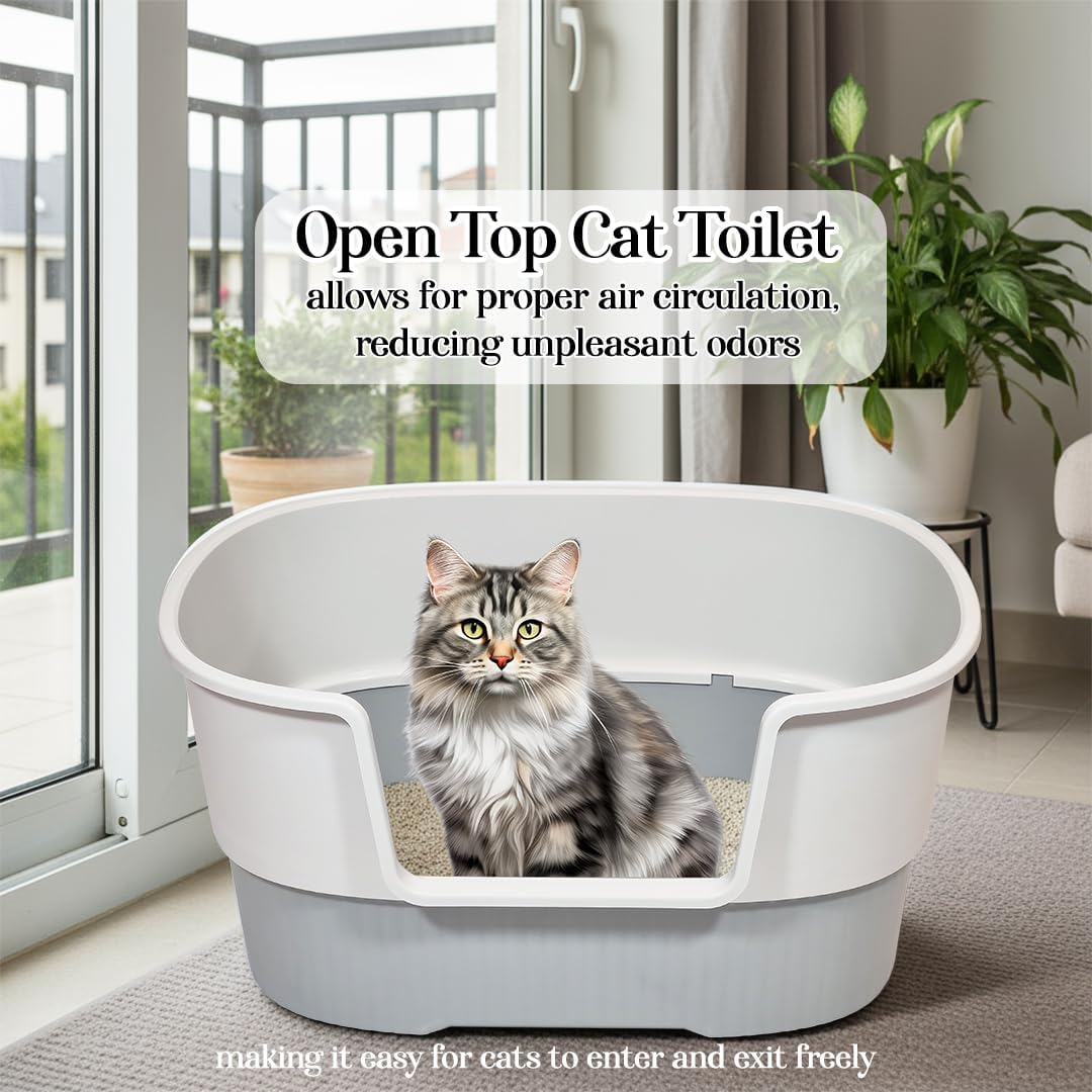 Cat litter box with Extra-large design, Deep high walls, Litter scoop and Low entrance, 78 cm Spacious cat toilet with Odor control, Anti-splash, Durable plastic and Non-stick, Easy to clean