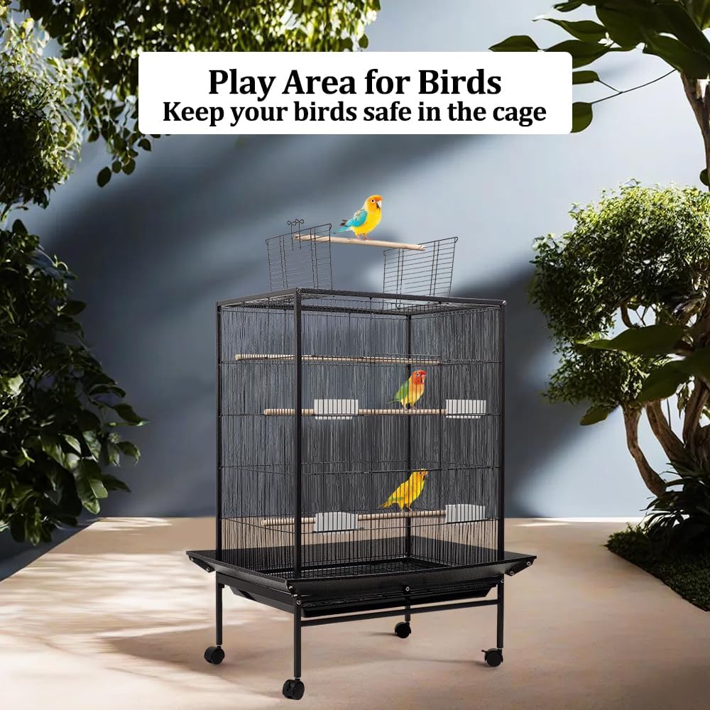 Bird cage open -top standing bird with removable tray, Multiple feeding bowls and, Perches,Wrought Iron bird cage for Lovebird, Cockatiel, and small sized birds 95cm (Black)