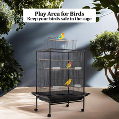 Bird cage open -top standing bird with removable tray, Multiple feeding bowls and, Perches,Wrought Iron bird cage for Lovebird, Cockatiel, and small sized birds 95cm (Black)