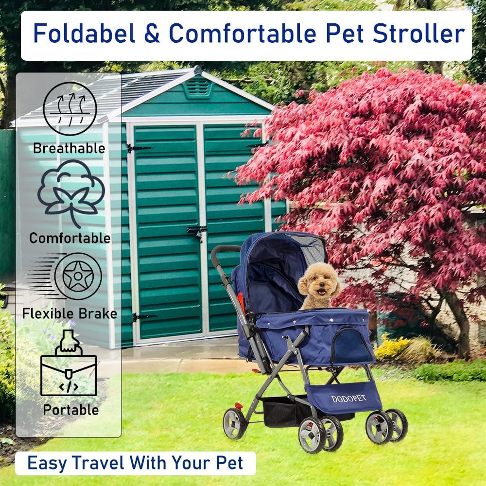 Pet Stroller for Cats and Dogs | Lightweight & Foldable | Dog Stroller with Adjustable Canopy & Spacious Interior | Storage Bag and Universal Wheels | Travel & Outdoor Cat Stroller (Dark Blue)