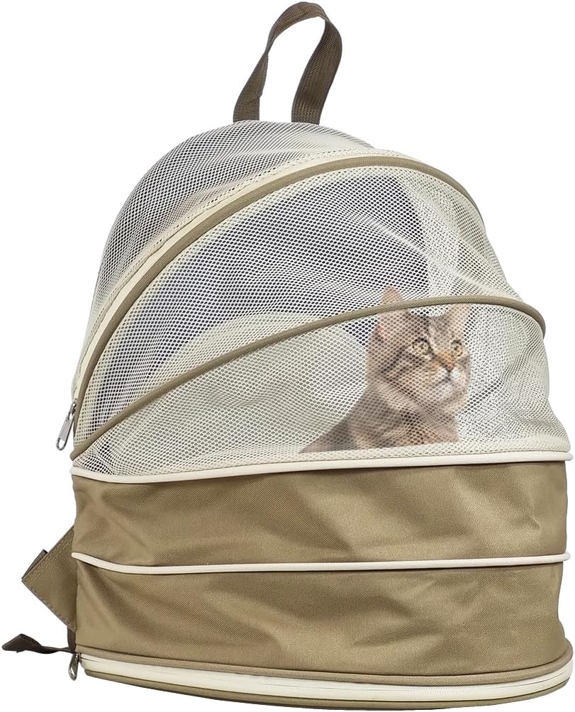 Pet carrier bag for cats and small dogs, Expandable cat backpack with Removable mat, Durable zipper, Ventilated mesh, and Adjustable shoulder straps, Ideal for Outdoor traveling 48 cm