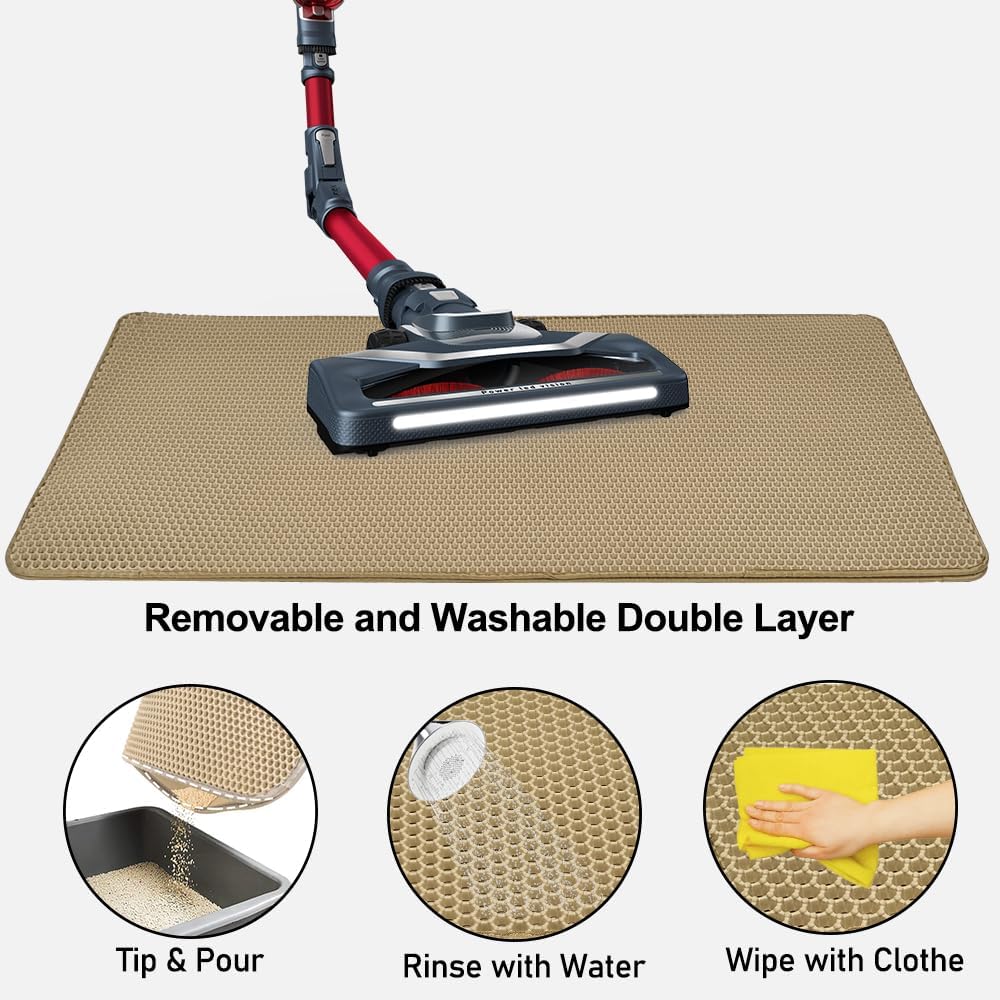 Cat litter mat with Honeycomb design, Water-resistant, and Washable EVA material, Double layer cat litter mat for Indoor cat litter boxes, Ideal for Multi-cat household, Easy to clean