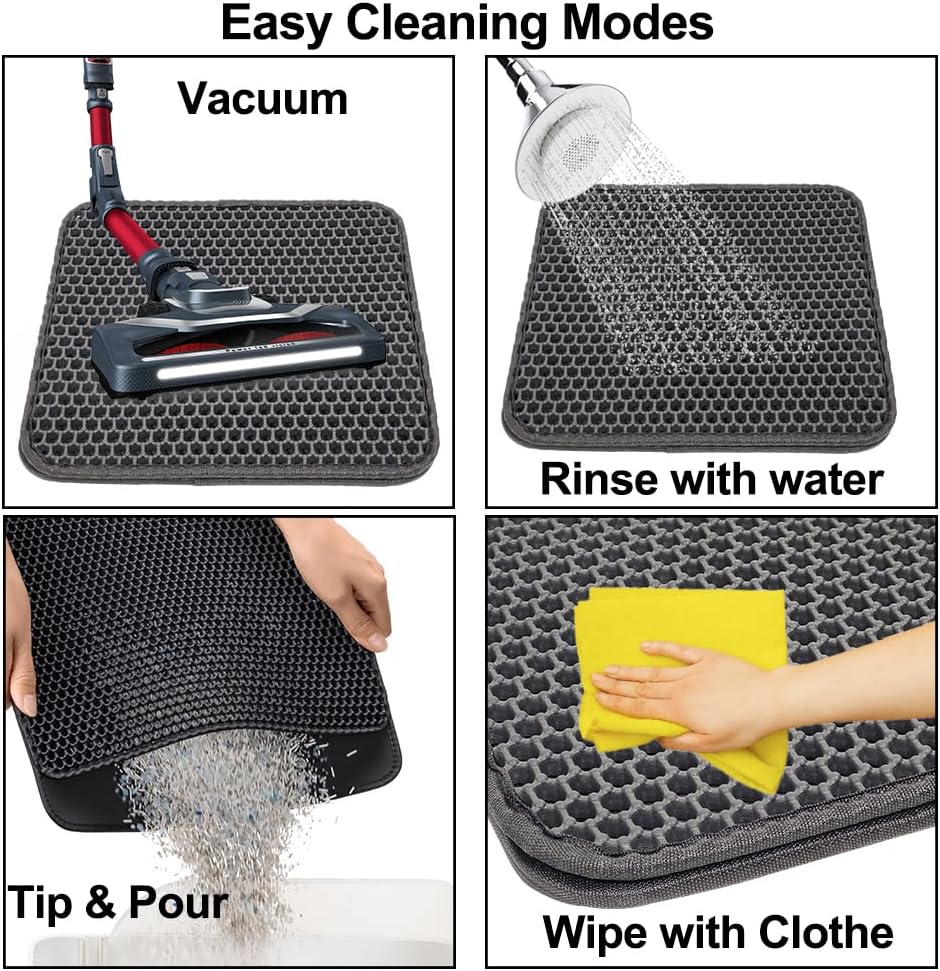 Cat litter mat with Honeycomb design, Water-resistant, and Washable EVA material, Double layer cat litter mat for Indoor cat litter boxes, Ideal for Multi-cat household, Easy to clean