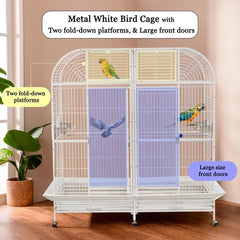 Extra large bird cage for Parrots, Macaws, and Other large birds, Heavy-duty Partition cage with Wooden perches, Feeding cups, Lockable door, Removable tray, and Universal wheels 180 cm (White)