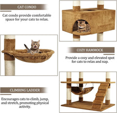 Large Cat Tree - 210 cm Cat Tower for Indoor Cats - Dangling Ball, Cozy Hammocks, Cat Scratching Posts & Durable Cat Condo - Cat Activity Center for Climbing & Playing (Chocolate, Large)