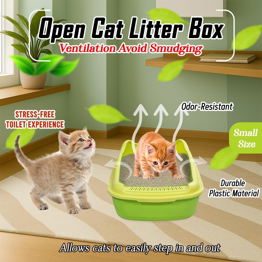 Anti-splash cat litter box with Enclosed design, Easy to clean, Durable plastic material and Removable, Cat Litter Pan with Scoop, Portable, Large size, High fence, and All size cats