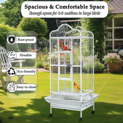 Bird Cage Large with Open-Top Design, Parrots, Parakeet, Macaw | Feeding Bowls & Wooden Perches | Removable Tray & Universal Wheels | Suitable for All Birds