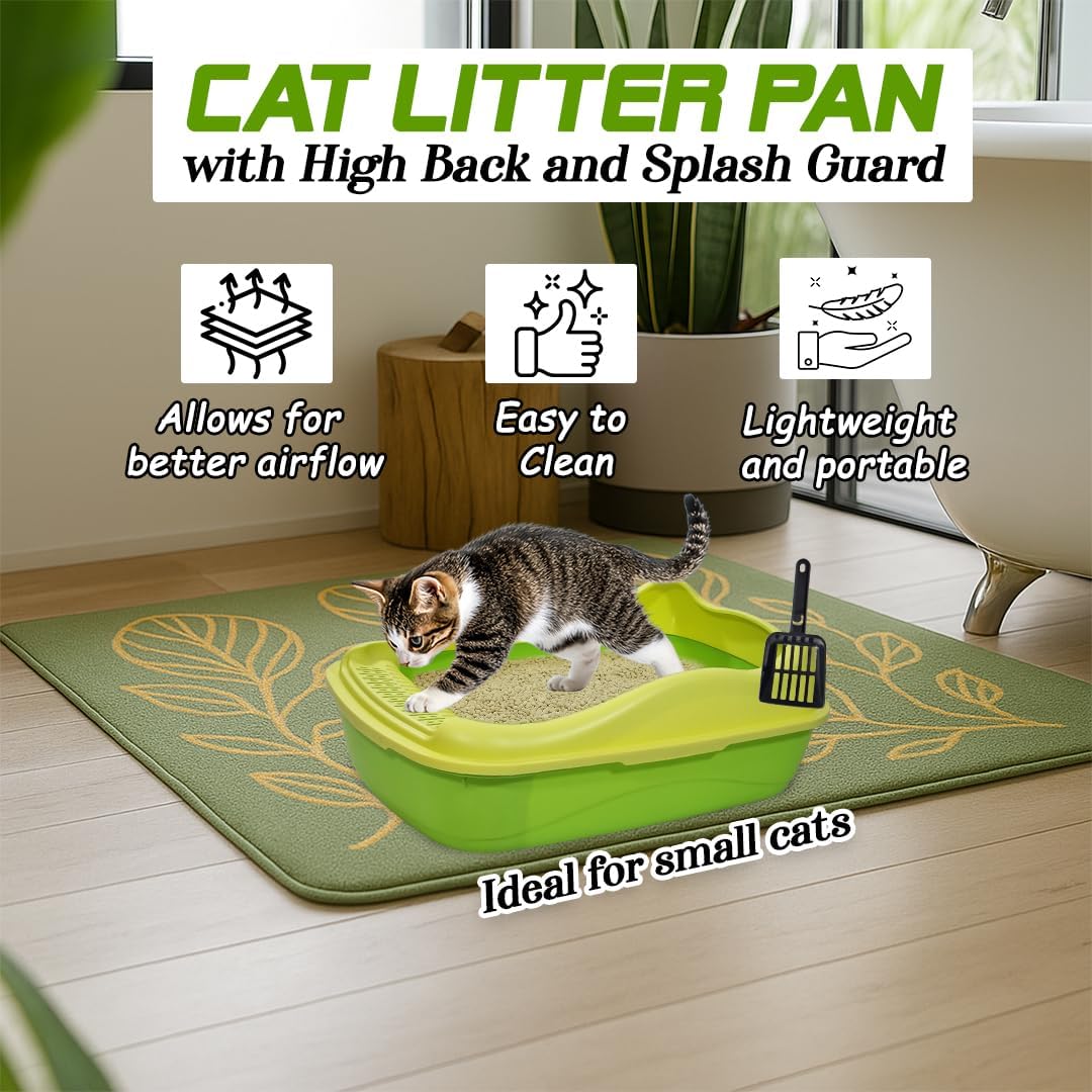 Anti-splash cat litter box with Enclosed design, Easy to clean, Durable plastic material and Removable, Cat Litter Pan with Scoop, Portable, Large size, High fence, and All size cats
