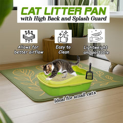 Anti-splash cat litter box with Enclosed design, Easy to clean, Durable plastic material and Removable, Cat Litter Pan with Scoop, Portable, Large size, High fence, and All size cats
