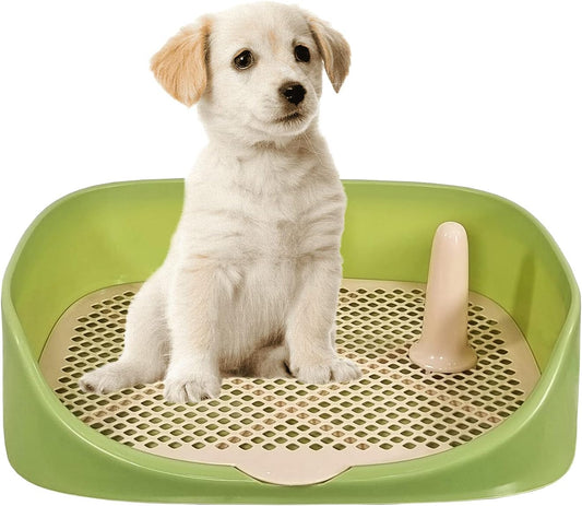 Dog training toilet with Raised fence, Pee post, and Detachable grid, Durable plastic dog tray for small to medium dogs, Keep paws dry and floor clean, Indoor & outdoor use 47 cm