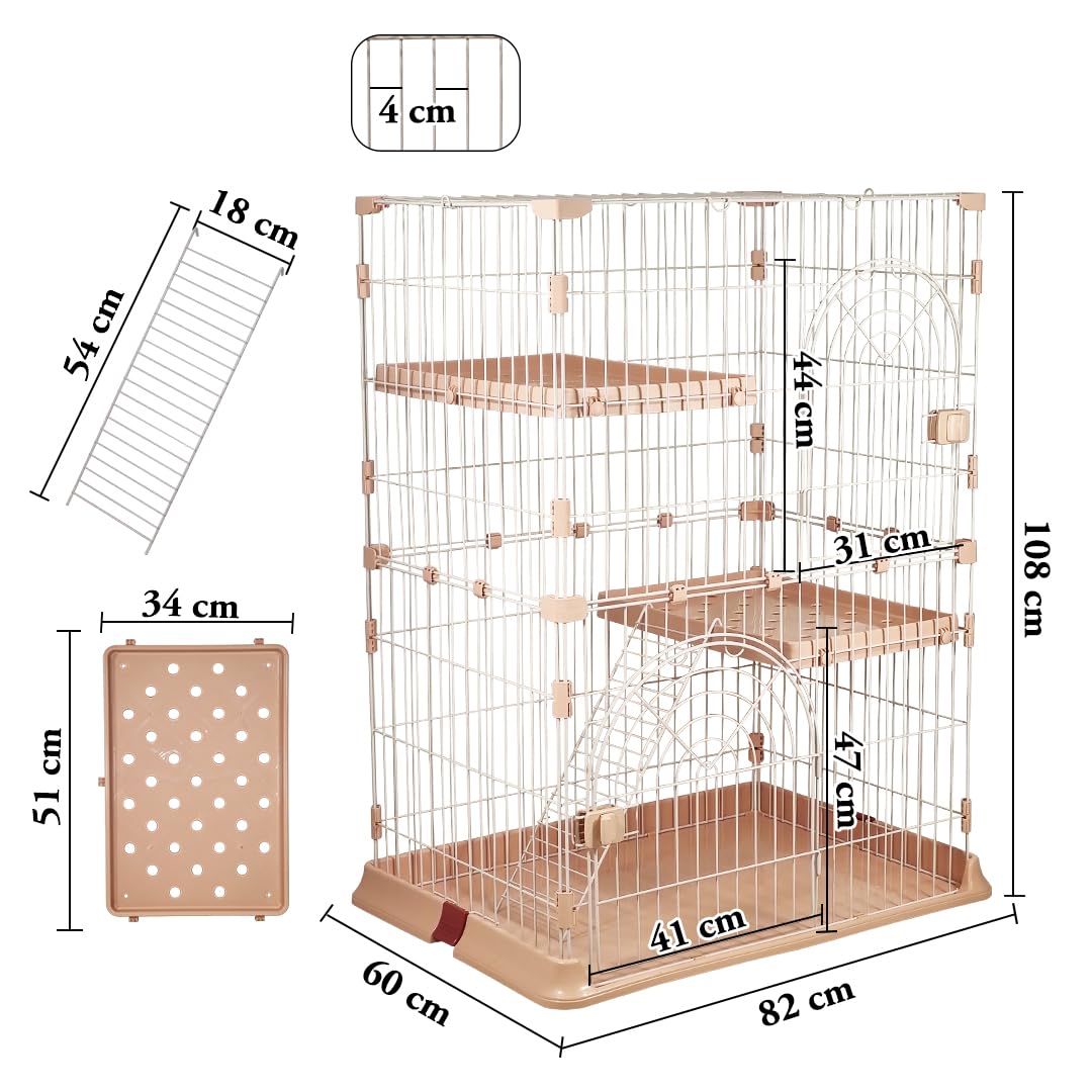 Cat Cage Playpen with 2-Lockable Doors, Wide Platforms, Climbing Ladder, and Leak-Proof Plastic Base, 2-Tier Metal Wire Pet Cage for Indoor/Outdoor Use, Ideal for Multi-Cat Households, 108 cm, Pink
