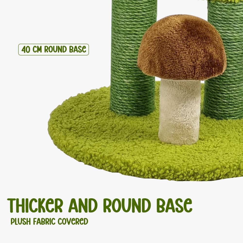 Cat tree scratcher with Cedar tree design, Sisal scratching post, Mushroom-shaped, and Stable base, Durable cat tree activity center for indoor cats, Ideal for healthy cat claws 56 cm (Green)