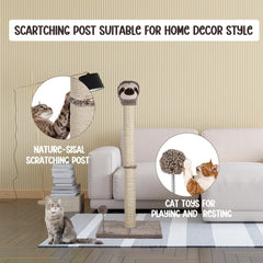 Cat tree scratcher for indoor cats, Durable cat tree activity center with Warmie sloth design, Sisal scratching design, Punching ball, and Sturdy base, Cat climbing frame. Easy assembly 95 cm (Beige)