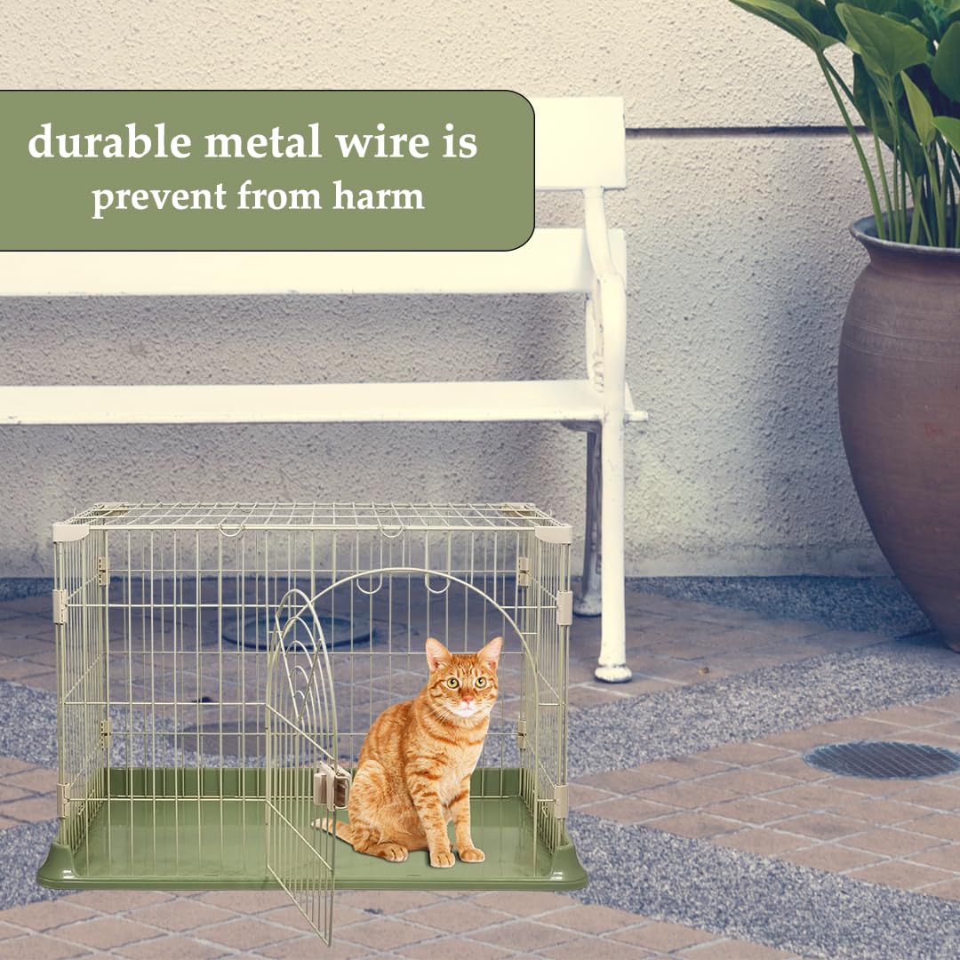 Cat Cage Indoor | Pet Playpen Cage | Metal Wire Single-layer Cat Crate with Splash-Proof Base & Spring Door Lock | Ideal for Indoor/Outdoor Use | Easy to Assemble (Green, 84cm)