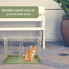 Cat Cage Indoor | Pet Playpen Cage | Metal Wire Single-layer Cat Crate with Splash-Proof Base & Spring Door Lock | Ideal for Indoor/Outdoor Use | Easy to Assemble (Green, 84cm)