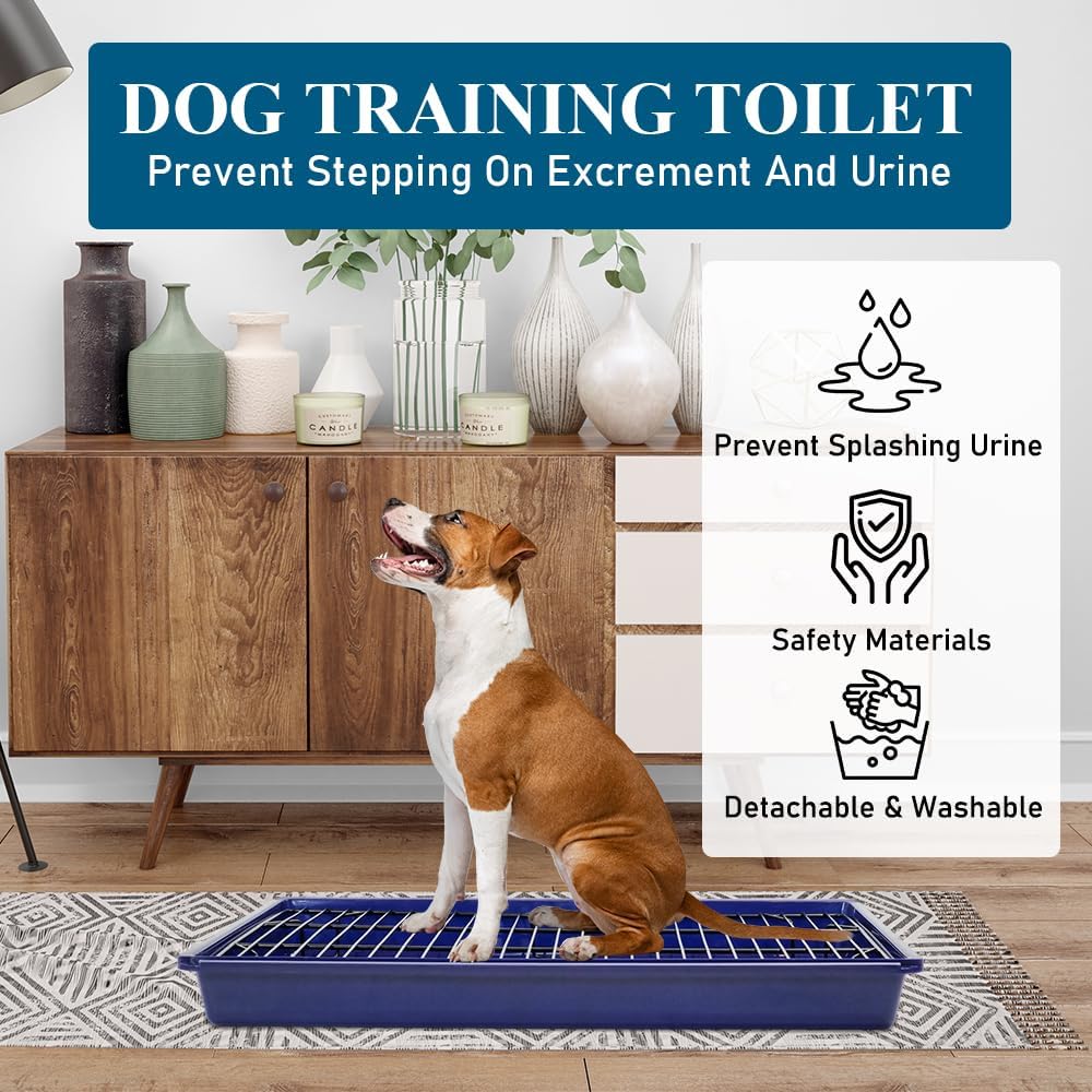 Pet potty training toilet, Sturdy leak-proof dog training tray with Stainless steel grid and Litter scoop, Ideal for medium to large breeds, Keeps paws dry and floors clean 65 cm