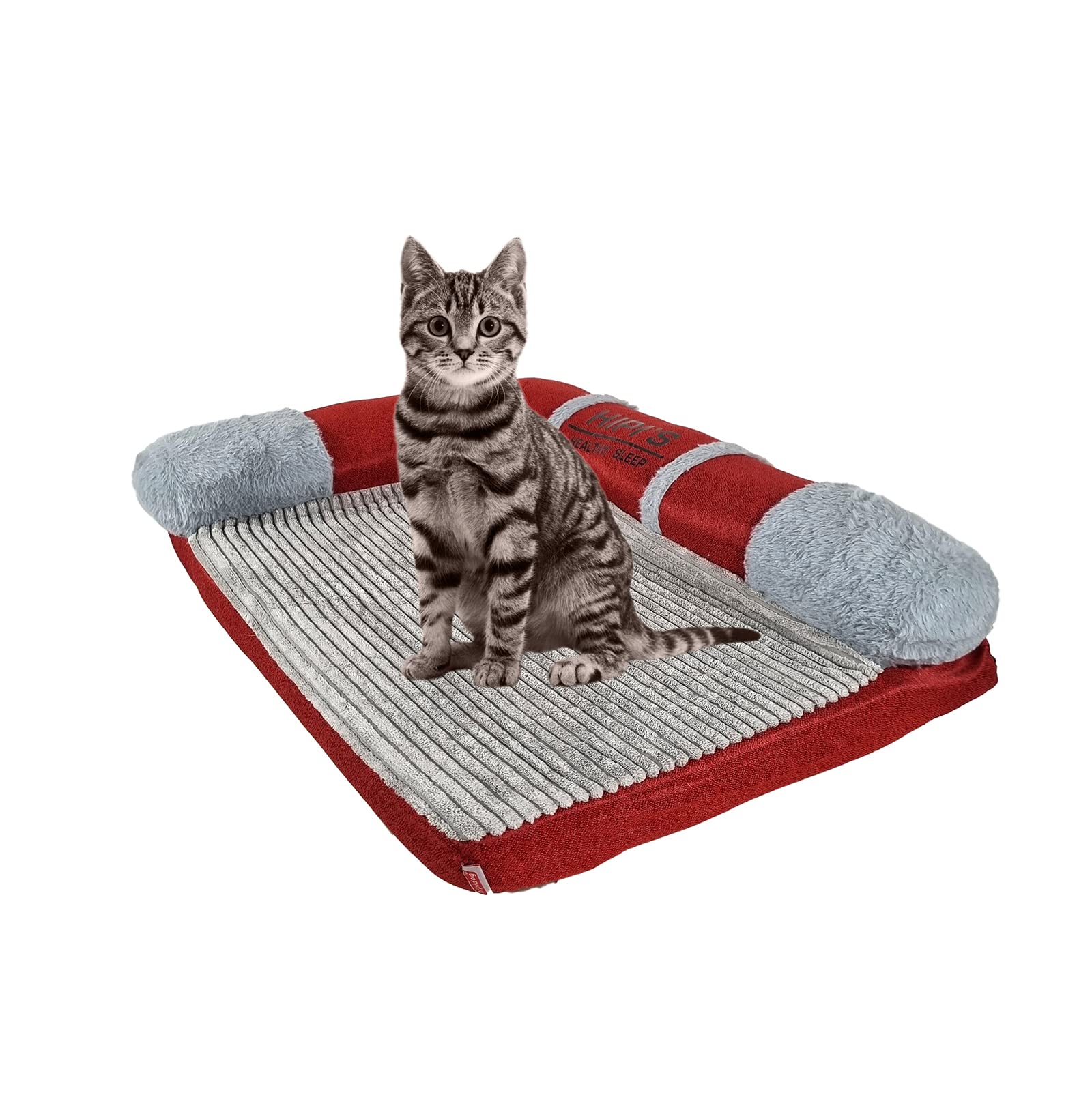 Memory foam dog bed for small to medium breeds, Orthopedic pet bed with Supportive bolster sides, Removable washable cover, and Non-skid bottom, Ideal for all seasons, 60 cm (Red)