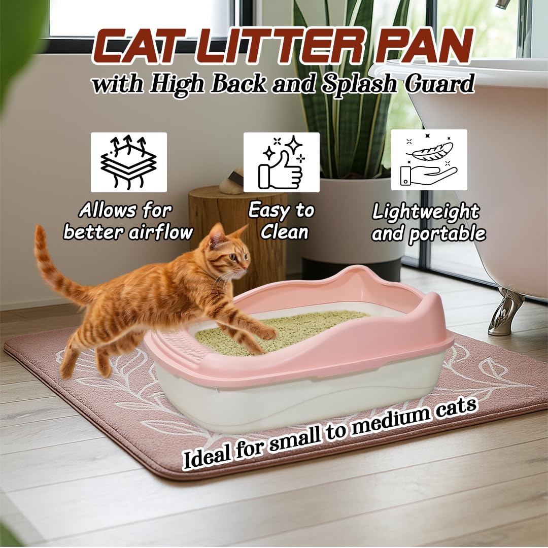 Anti-splash cat litter box with Enclosed design, Easy to clean, Durable plastic material and Removable, Cat Litter Pan with Scoop, Portable, Large size, High fence, and All size cats