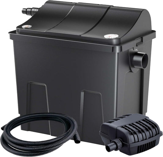 Mirage Biological Pond Filter with Integrated UV Steriliser, Pump 2500L/H and Filter Sponges - Complete Filter System for Ponds up to 7000 Litres - Compact Size