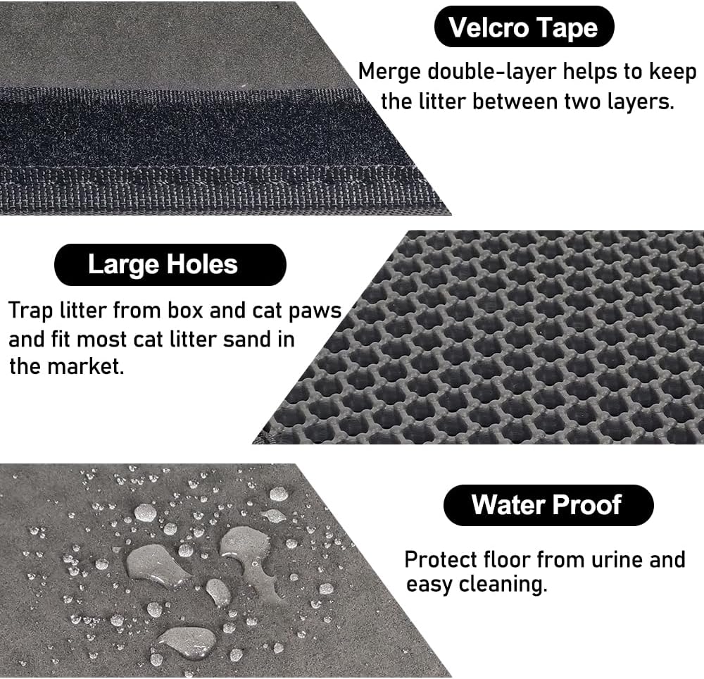 Cat litter mat with Honeycomb design, Water-resistant, and Washable EVA material, Double layer cat litter mat for Indoor cat litter boxes, Ideal for Multi-cat household, Easy to clean