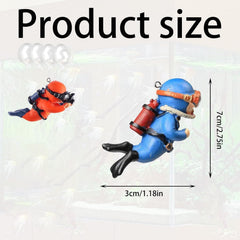 Fish Tank Decorations | 2 Pack Floating Scuba Diver Ornaments with Bubble Balloons | Aquarium Decorations for Freshwater & Saltwater Tanks | Diver Figurines for Fish Tank (Orange, Blue)