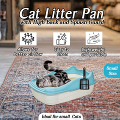 Anti-splash cat litter box with Enclosed design, Easy to clean, Durable plastic material and Removable, Cat Litter Pan with Scoop, Portable, Large size, High fence, and All size cats