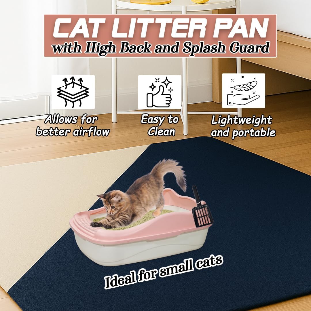 Anti-splash cat litter box with Enclosed design, Easy to clean, Durable plastic material and Removable, Cat Litter Pan with Scoop, Portable, Large size, High fence, and All size cats