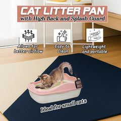 Anti-splash cat litter box with Enclosed design, Easy to clean, Durable plastic material and Removable, Cat Litter Pan with Scoop, Portable, Large size, High fence, and All size cats