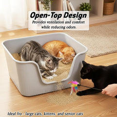 Cat litter box with Extra-large design, Deep high walls, Litter scoop and Low entrance, 78 cm Spacious cat toilet with Odor control, Anti-splash, Durable plastic and Non-stick, Easy to clean