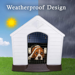 Dog House Outdoor | Plastic Durable Weatherproof Designed Dog Home for Medium to Large Dogs | All-Season Shelter with Air Vents, Lockable Door & Elevated Floor, Easy To Assemble (Blue,100cm)