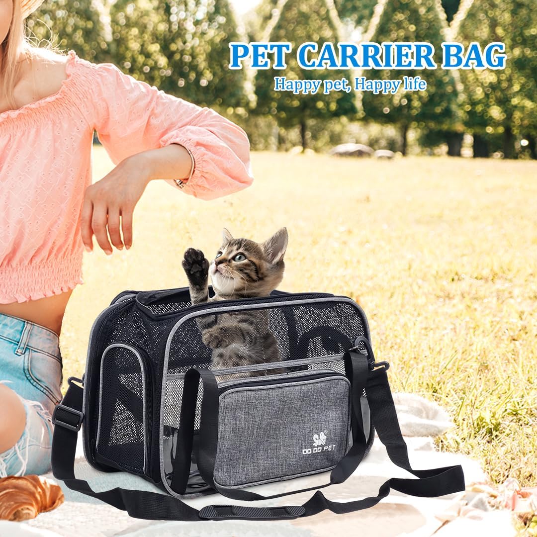 Cat Carrier Bag | Pet Travel Carrier for Dog & Cats with Top Sided Open | Handle & Breathable Mesh, Soft-Sided with Shoulder Strap | Comfortable Mat & Durable Dog Carrier (40cm)