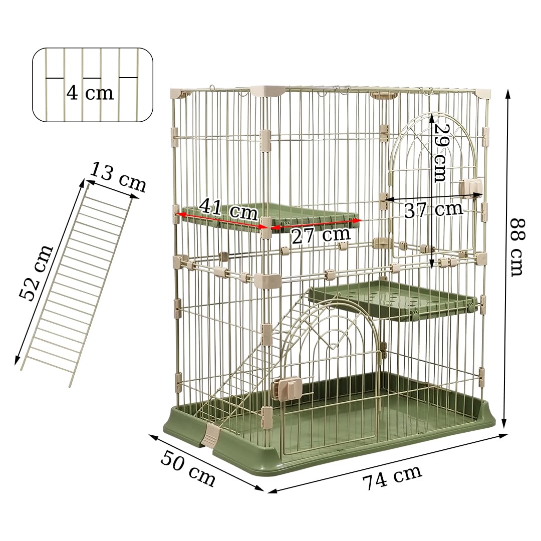 NNC PETS Cat Cage Kennel with 2-lockable Doors - 2-Tiier Metal Wire Pet Cat House Playpen for Indoor Cats - Cozy Hammock, Climbing Ladder, Drawer Tray & Universal Wheels, Easy Assembly (Green, 88 cm)