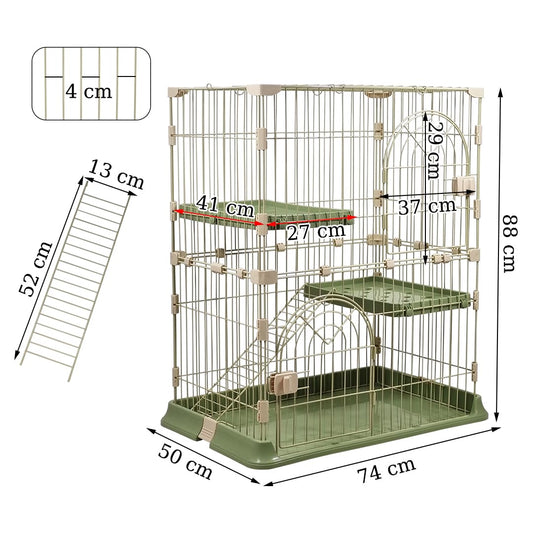 NNC PETS Cat Cage Kennel with 2-lockable Doors - 2-Tiier Metal Wire Pet Cat House Playpen for Indoor Cats - Cozy Hammock, Climbing Ladder, Drawer Tray & Universal Wheels, Easy Assembly (Green, 88 cm)