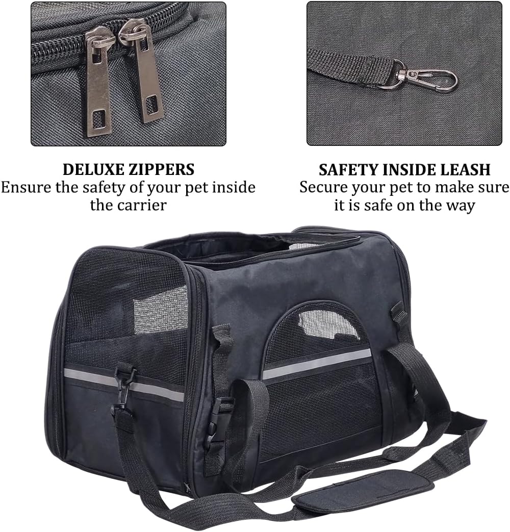 Pet carrier bag for Cats & Small dogs, Four-sided breathable cat bag with Adjustable shoulder strap, Zipper closure, Side pocket, and Durable polyester material, Ideal for Outdoor travel 45 cm (Black)