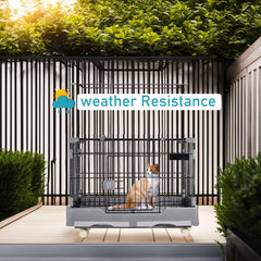 Cat cage playpen for cats & small dogs, Durable meta wire cat cage with Open-top design, Lockable door, Removable tray, and Universal wheels, Ideal for indoor/outdoor, Easy assembly 75 cm (Grey)