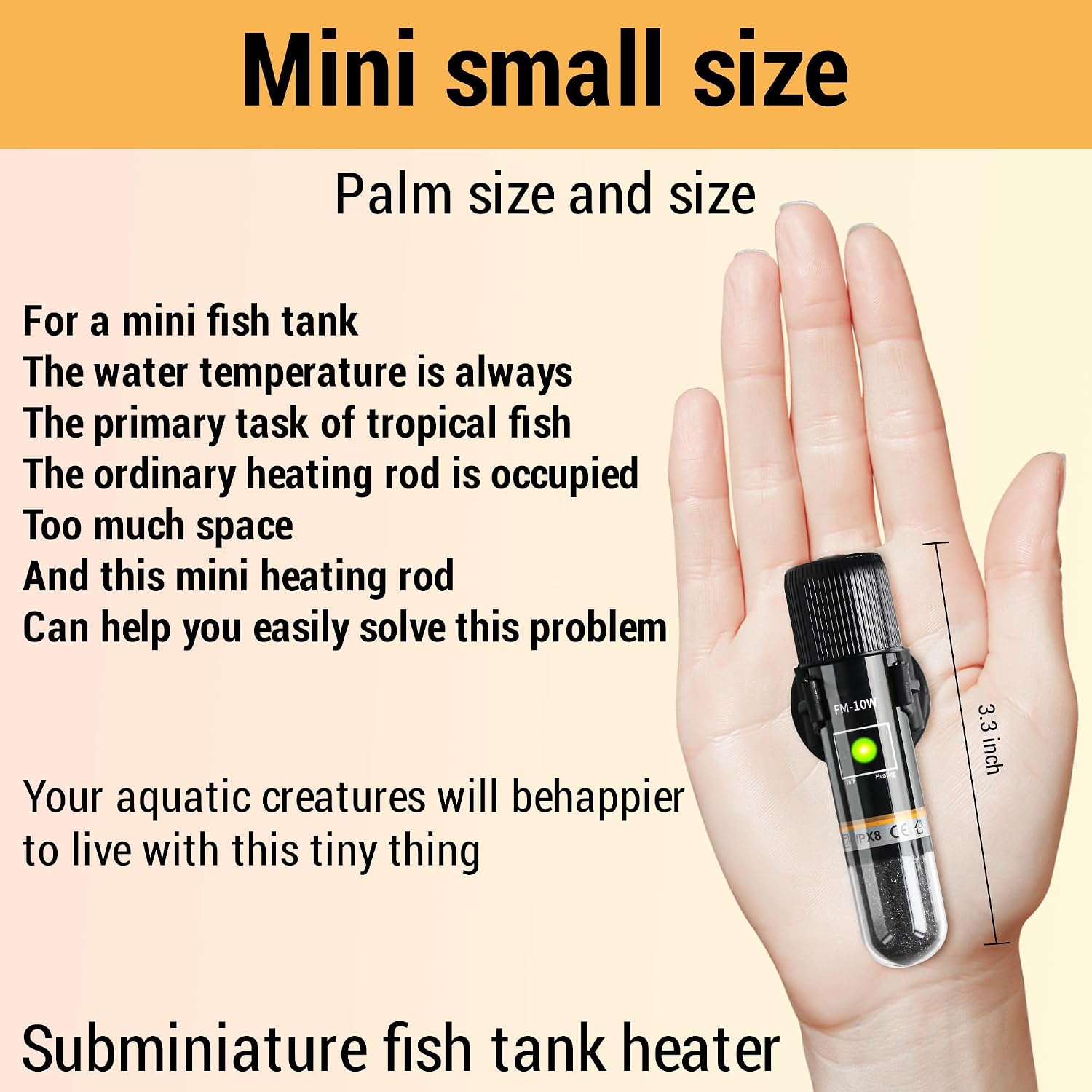 TERRIFI Mini Betta Heater, 10W/15W Small Submersible Fish Tank Heater with Digital Display Thermostat, USB Powered, for Aquariums up to 1 Gallon