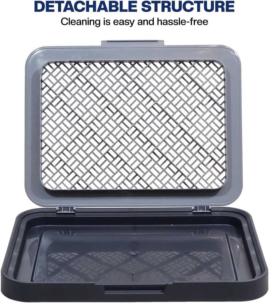 Flat dog toilet for small to medium dogs, Detachable dog training tray with Detachable grid pads holder, Handle design, and Non-slip base, Ideal for Indoor/Outdoor use, 50 cm