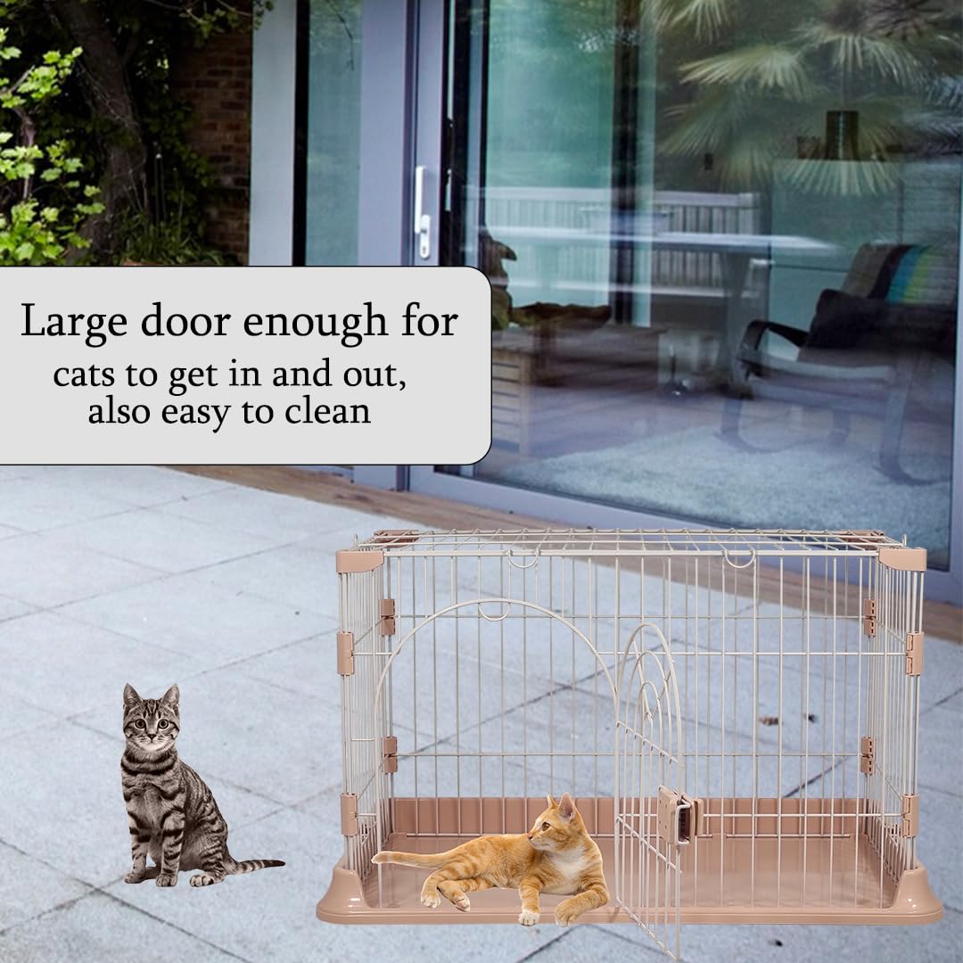 Cat cage with Metal wire and Lockable door, Multi-feature enclosed cat condo for Medium to large cats, Durable construction, Ideal for indoor/outdoor, Easy to assemble 74 cm (Pink)