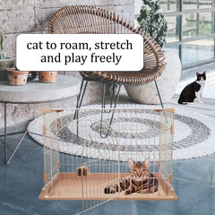 Cat Cage | Metal Wire Pet Cage for Cats & Small Dogs, Single-layer Cat Cage with Splash-proof base and Spring door lock, Ideal for Indoor/Outdoor Use, Easy to Aassemble (Pink, 84cm)