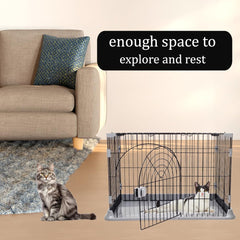 Cat Cage | Metal Wire Pet Cage for Cats & Small Dogs, Single-layer Cat Cage with Splash-proof base and Spring door lock, Ideal for Indoor/Outdoor Use, Easy to Aassemble (Grey, 84cm)