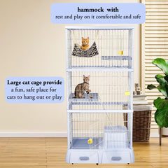 NNC PETS Large Cat Cage for Indoor & Outdoor Use, 3-Tier Metal Wire Cage with 2 Lockable Doors, Climbing Ladder, Litter Box Area & Wheels, Ideal Multi-Cat Households, Easy Assembly 184 cm (Blue)