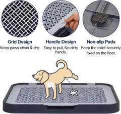 Flat dog toilet for small to medium dogs, Detachable dog training tray with Detachable grid pads holder, Handle design, and Non-slip base, Ideal for Indoor/Outdoor use, 50 cm