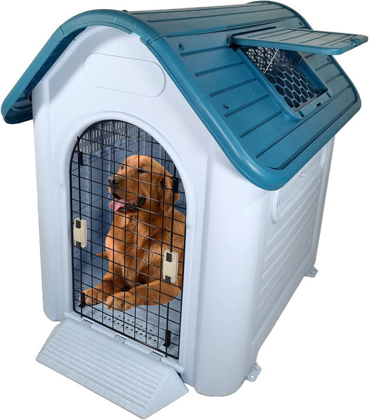 Dog House Outdoor for Small to Large Dogs | Plastic Waterproof & Weatherproof Designed Dog Home | All-Season Shelter with Air Vents, Lockable Door & Elevated Floor, Easy To Assemble (Grey, 113cm)