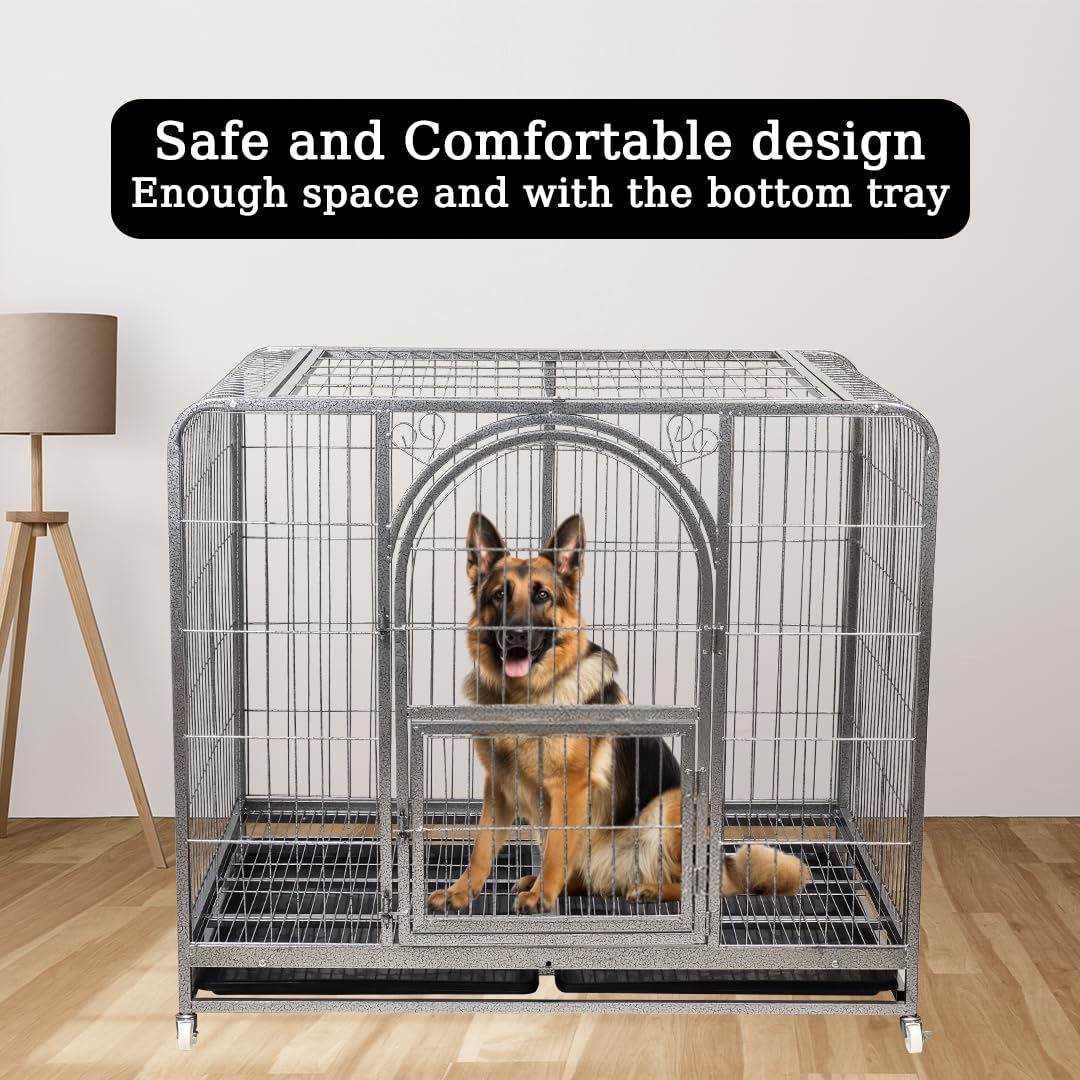 Extra Large Dog Cage - Durable Metal Frame with Top Cover, Front Door with Feeding Access, Bottom Tray, Moveable Design for Indoor & Outdoor Use, Suitable for Medium and Large Breeds