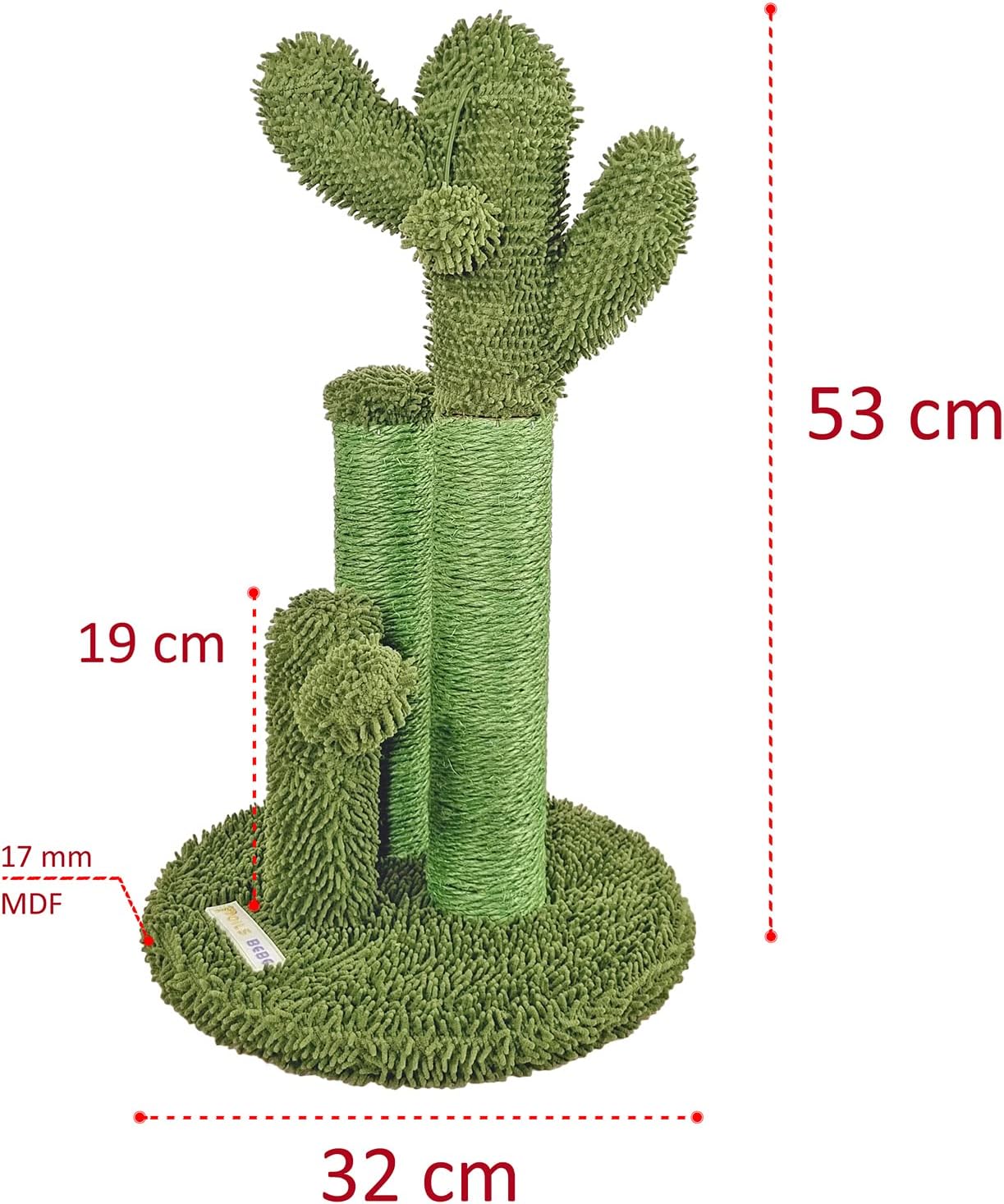 Cat tree scratcher with Cactus shape, Sisal scratching post, Dangling ball, and Stable base, Durable cat tree activity center for indoor cats, Ideal for cat claws healthy, Easy assembly 53 cm (Green)