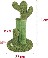 Cat tree scratcher with Cactus shape, Sisal scratching post, Dangling ball, and Stable base, Durable cat tree activity center for indoor cats, Ideal for cat claws healthy, Easy assembly 53 cm (Green)