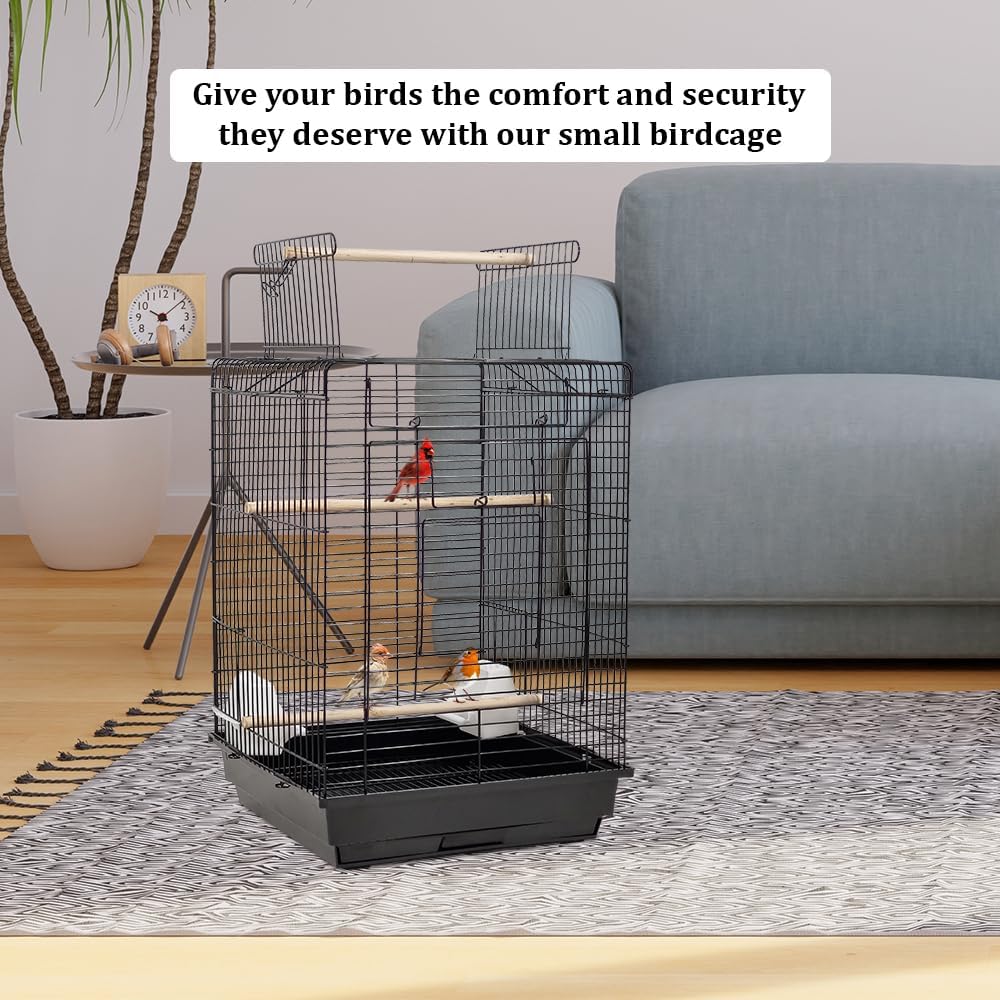 Black Bird Cage - Open Roof Top with Feeding Bowls, Removable Tray, Perfect for Budgies, Canaries, and Cockatiels (73 cm)