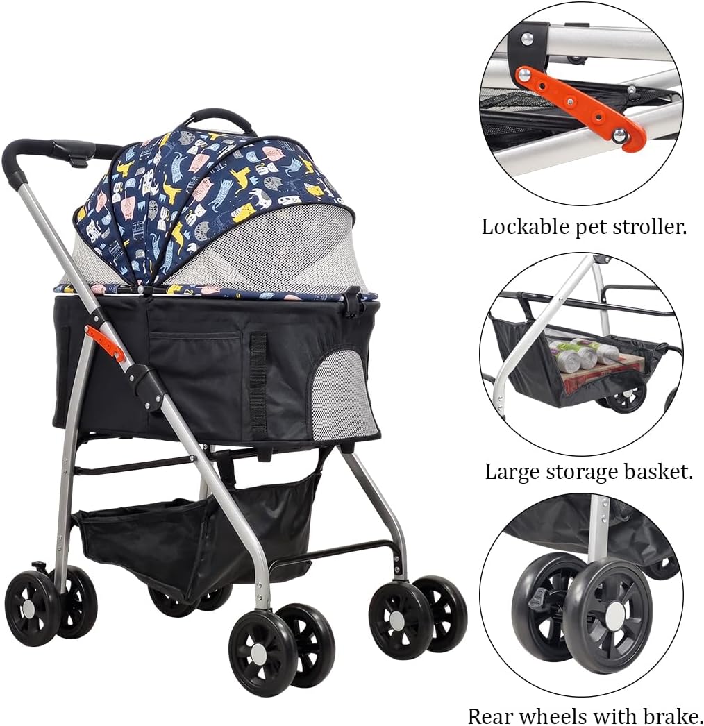 Dog Stroller & Trolley with Adjustable & Spacious Interior | 4 Wheel for Cats and Dogs | Lightweight & Foldable | Storage Bag | Travel & Outdoor Cat Stroller- 95 cm (Dark Black)