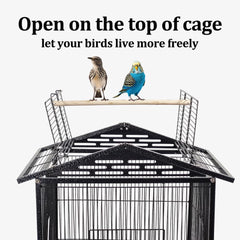 Bird Cage - Bird House & Villa - Parrot Cage for Small to Medium-Sized Birds – 87 cm Durable Metal Birdcage with Wooden Standing Perch, Feeding Cups, Slide-Out Tray, and Universal Wheels