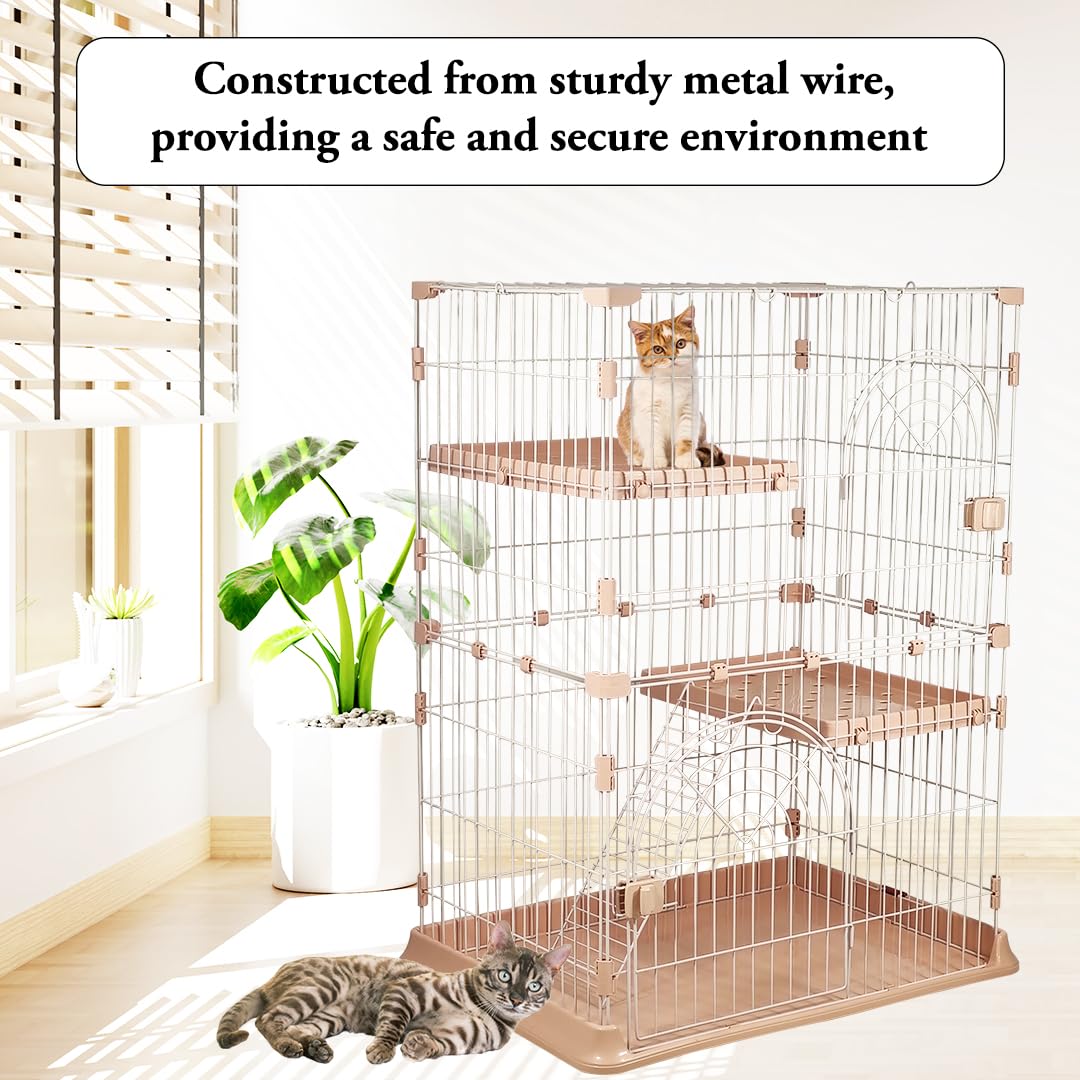 Cat Cage Playpen with 2-Lockable Doors, Wide Platforms, Climbing Ladder, and Leak-Proof Plastic Base, 2-Tier Metal Wire Pet Cage for Indoor/Outdoor Use, Ideal for Multi-Cat Households, 108 cm, Pink